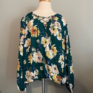 Floral Surplice Tie Blouse Wishful Park